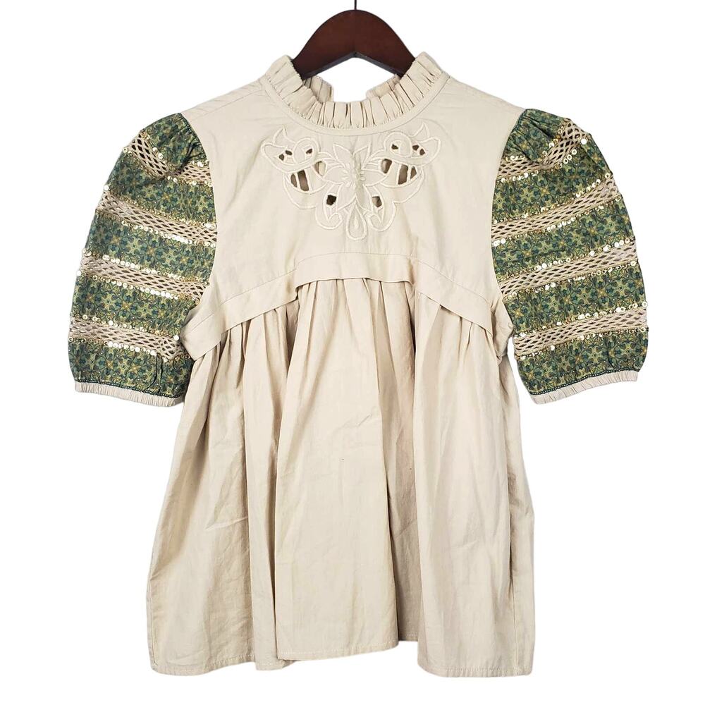 NEW! Let Me Be Smock Top Sequin Detail Anthropologie - XS
